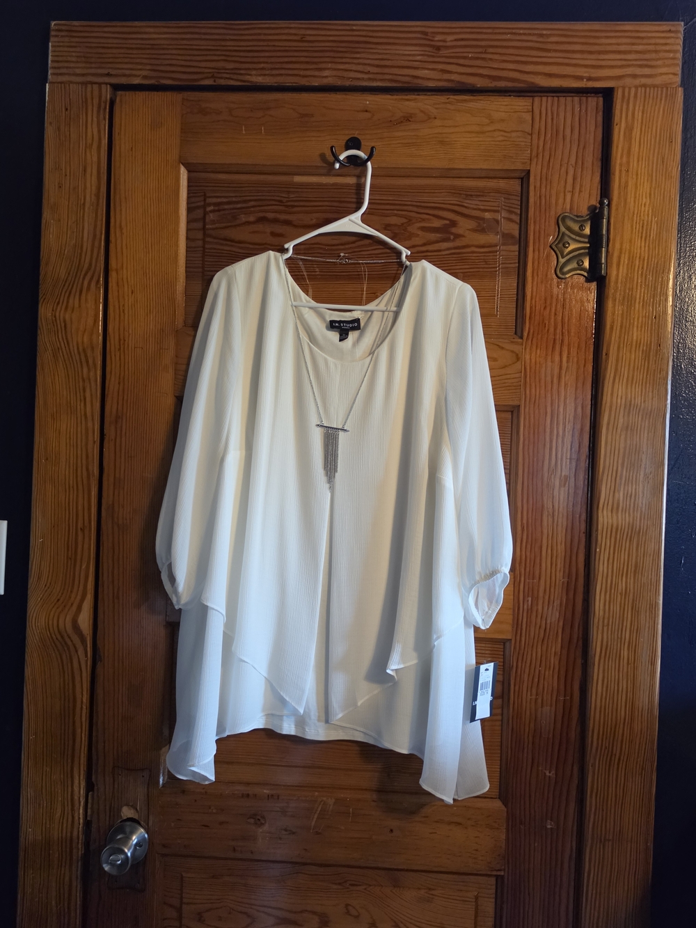 I.N Studio White Layered Long Sleeve Top With Necklace NWT Size 1X